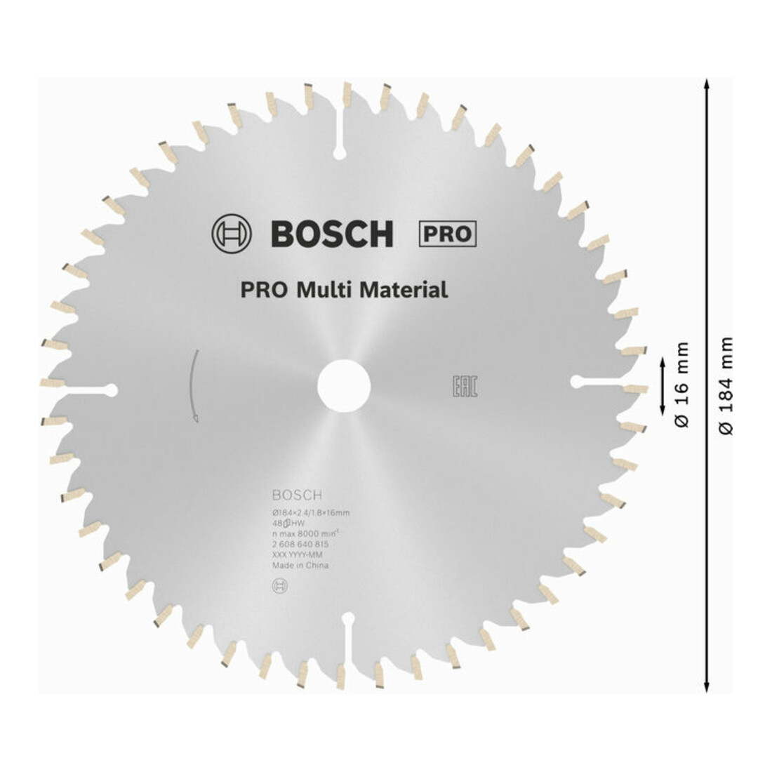 Bosch cirkelzaagblad Multi material 184 x 16 x 2,4 mm 48