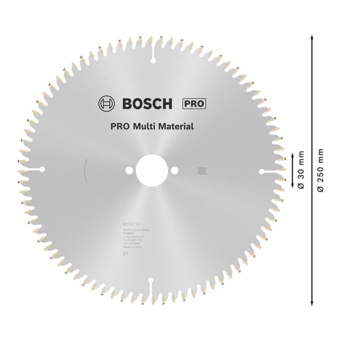 Bosch cirkelzaagblad Multi material 250 x 30 x 3,2 mm 80