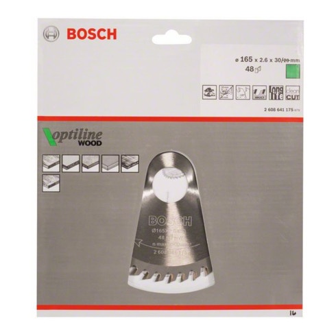 Bosch cirkelzaagblad Optiline Wood voor handcirkelzagen 165 x 30 x 2,6 mm 48