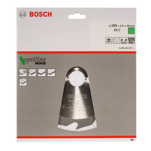 Bosch cirkelzaagblad Optiline Wood voor handcirkelzagen 190 x 30 x 2,6 mm 12
