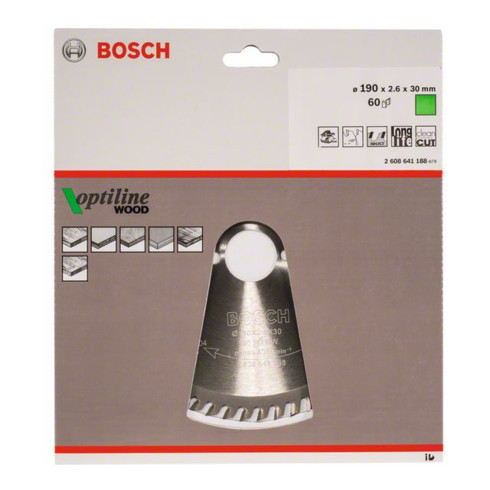 Bosch cirkelzaagblad Optiline Wood voor handcirkelzagen 190 x 30 x 2,6 mm 60