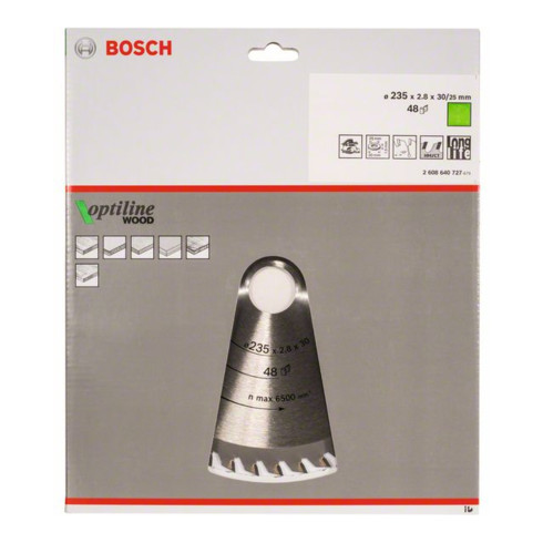 Bosch cirkelzaagblad Optiline Wood voor handcirkelzagen 235 x 30/25 x 2,8 mm 48