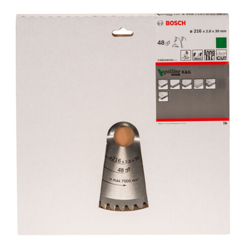 Bosch cirkelzaagblad Optiline Wood voor afkort- en verstekzagen, 216 x 30 x 2,8 mm, korrel: 48
