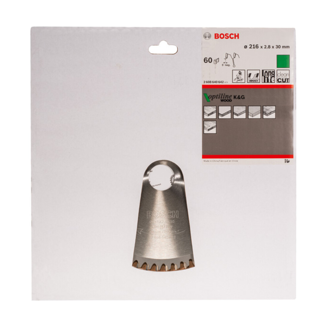 Bosch cirkelzaagblad Optiline Wood voor afkort- en verstekzagen, 216 x 30 x 2,8 mm, korrel: 60