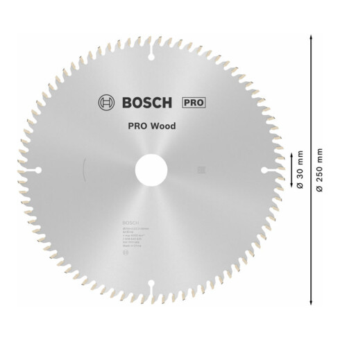 Bosch cirkelzaagblad Optiline Wood voor afkort- en verstekzagen 250 x 30 x 3,2 mm 80