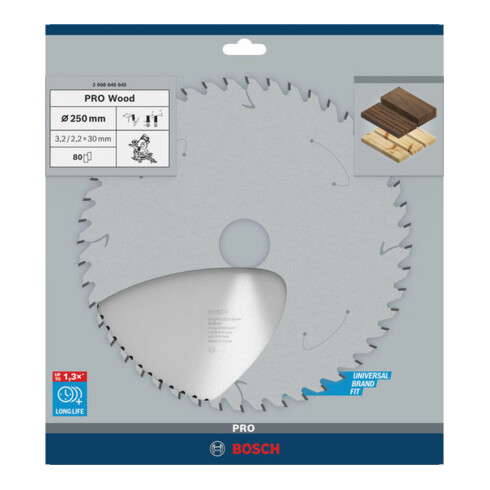 Bosch cirkelzaagblad Optiline Wood voor afkort- en verstekzagen 250 x 30 x 3,2 mm 80