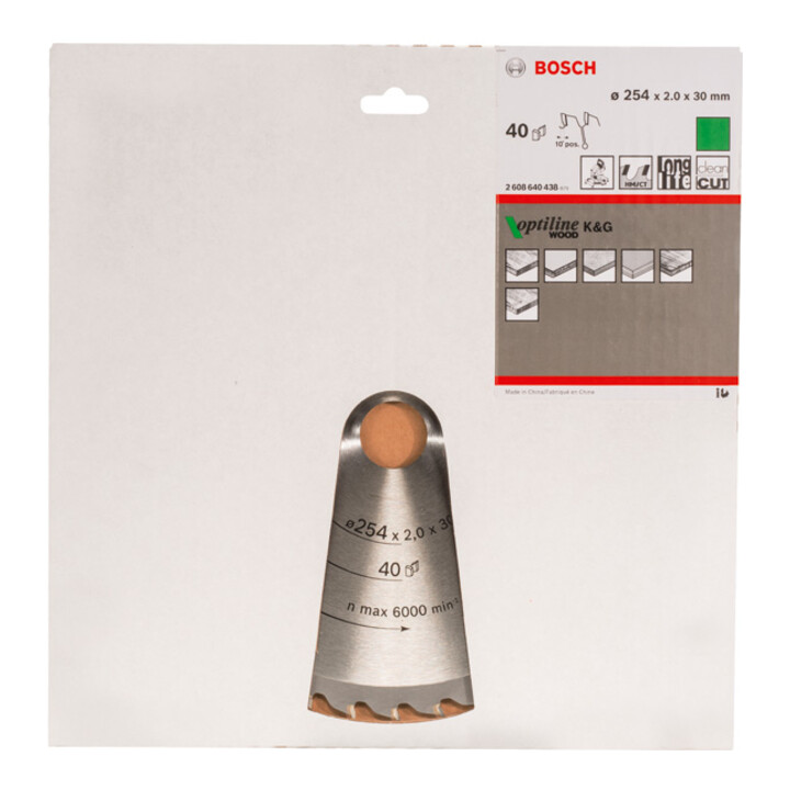 Bosch cirkelzaagblad Optiline Wood voor afkort- en verstekzagen, 254 x 30 x 2 mm 40 WZ/P
