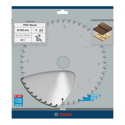 Bosch cirkelzaagblad Optiline Wood voor afkort- en verstekzagen 260 x 30 x 3,2 mm 48