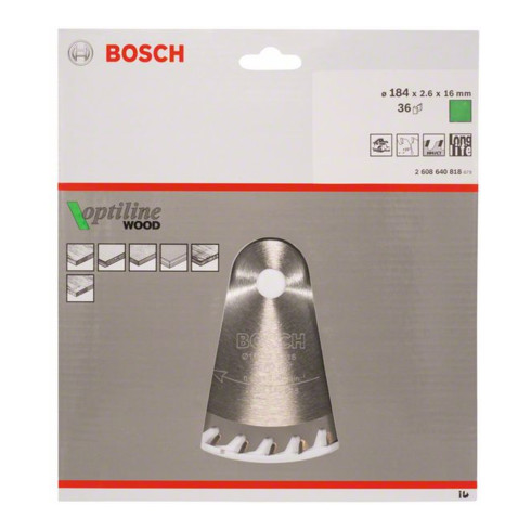 Bosch cirkelzaagblad Optiline Wood voor handcirkelzagen 184 x 16 x 2,6 mm 36