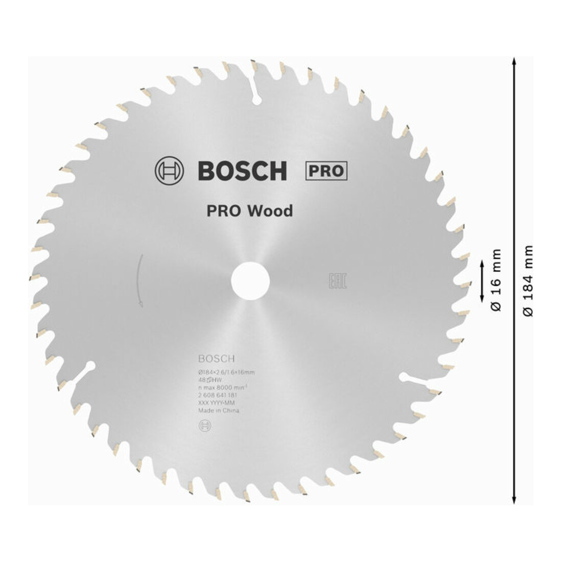 Bosch cirkelzaagblad Optiline Wood voor handcirkelzagen 184 x 16 x 2,6 mm 48