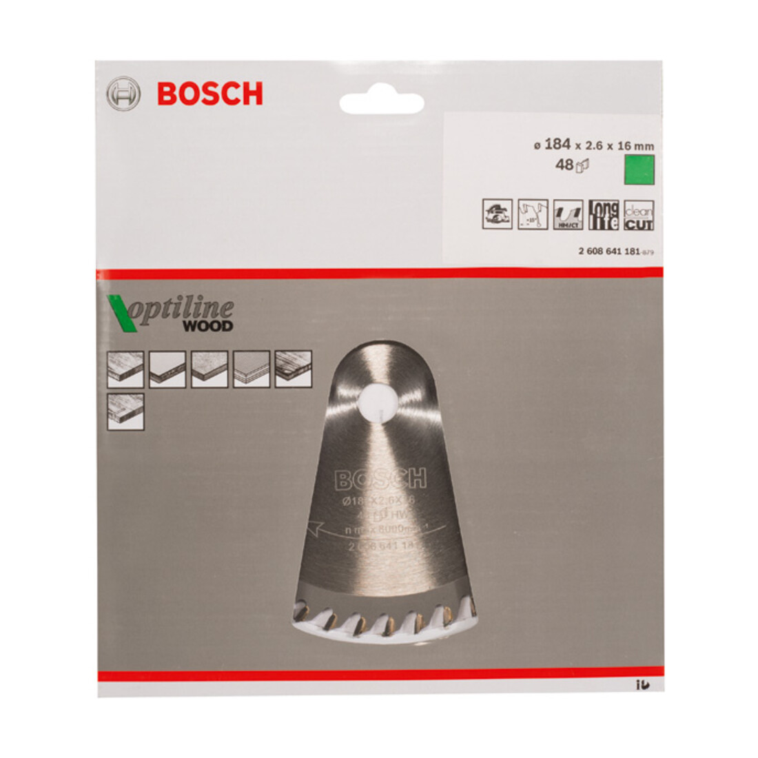 Bosch cirkelzaagblad Optiline Wood voor handcirkelzagen 184 x 16 x 2,6 mm 48