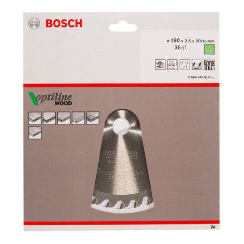 Bosch cirkelzaagblad Optiline Wood voor handcirkelzagen 190 x 20/16 x 2,6 mm 36