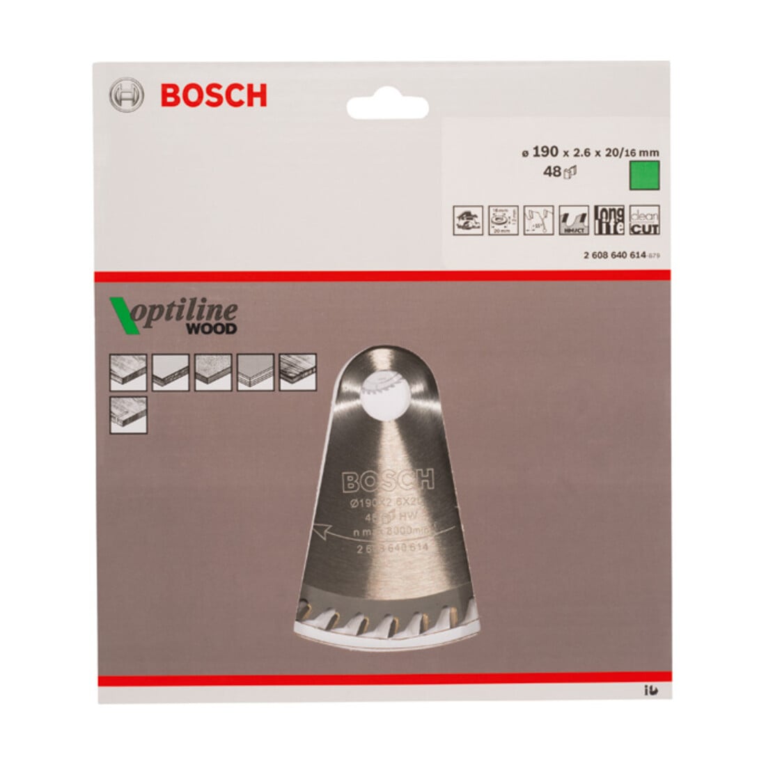 Bosch cirkelzaagblad Optiline Wood voor handcirkelzagen 190 x 20/16 x 2,6 mm 48