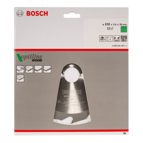 Bosch cirkelzaagblad Optiline Wood voor handcirkelzagen 190 x 30 x 2,6 mm 12