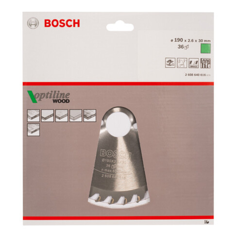 Bosch cirkelzaagblad Optiline Wood voor handcirkelzagen 190 x 30 x 2,6 mm 36