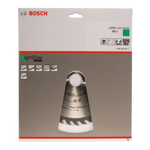 Bosch cirkelzaagblad Optiline Wood voor handcirkelzagen 210 x 30 x 2,8 mm 36
