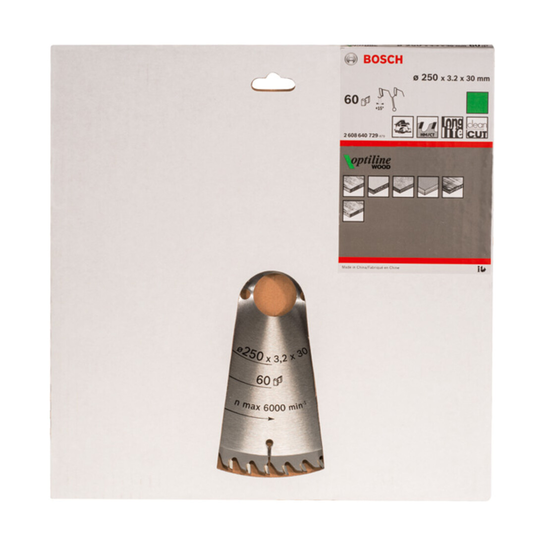 Bosch cirkelzaagblad Optiline Wood voor handcirkelzagen 250 x 30 x 3,2 mm 60