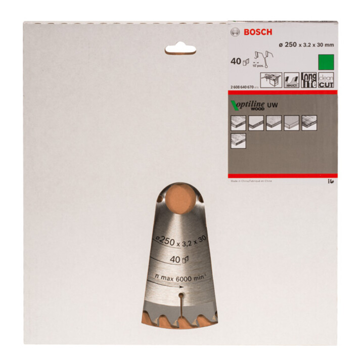 Bosch cirkelzaagblad Optiline Wood voor tafelcirkelzagen 250 x 30 x 3,2 mm 40