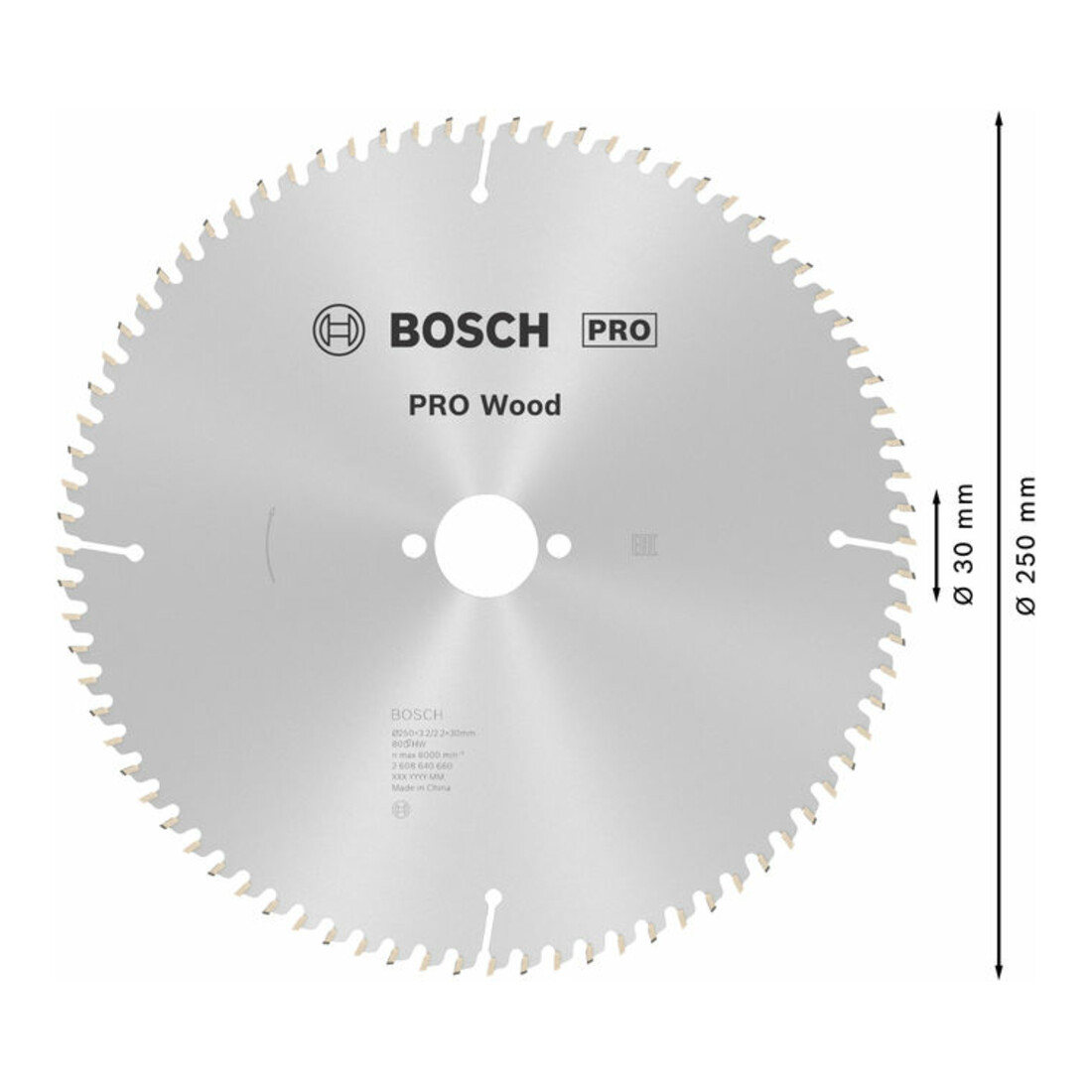 Bosch cirkelzaagblad Optiline Wood voor tafelcirkelzagen 250 x 30 x 3,2 mm 80