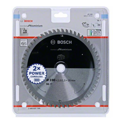Bosch cirkelzaagblad Standard for Aluminium voor accuzagen 190x2/1,5x20, 56 tanden