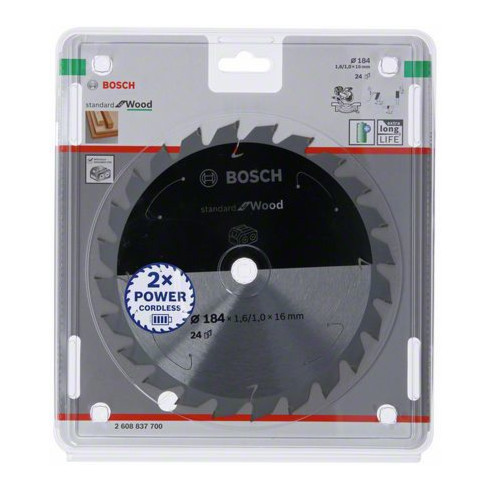 Bosch cirkelzaagblad Standard for Wood voor accuzagen 184x1,6/1x16, 24 tanden