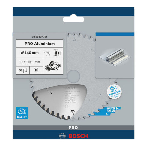 Bosch cirkelzaagblad Standard for Aluminium voor accuzagen 140x1,6/1,1x10, 50 tanden