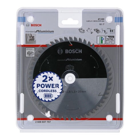 Bosch cirkelzaagblad Standard for Aluminium voor accuzagen 160x1,8/1,3x20, 52 tanden