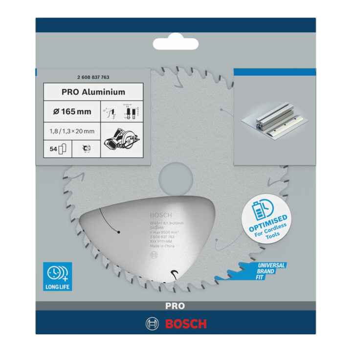 Bosch cirkelzaagblad Standard for Aluminium voor accuzagen 165x1,8/1,3x20, 54 tanden