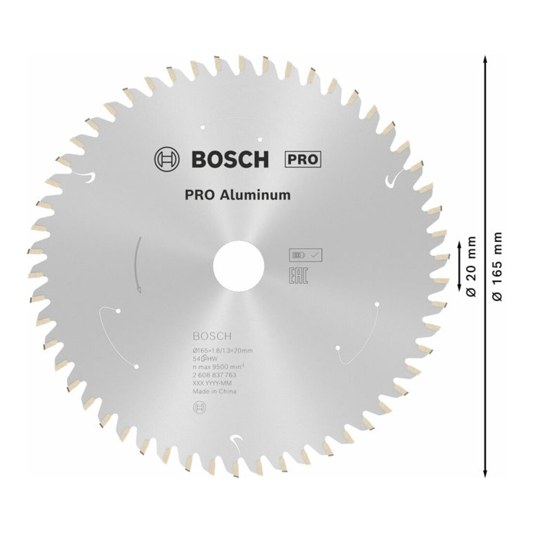Bosch cirkelzaagblad Standard for Aluminium voor accuzagen 165x1,8/1,3x20, 54 tanden