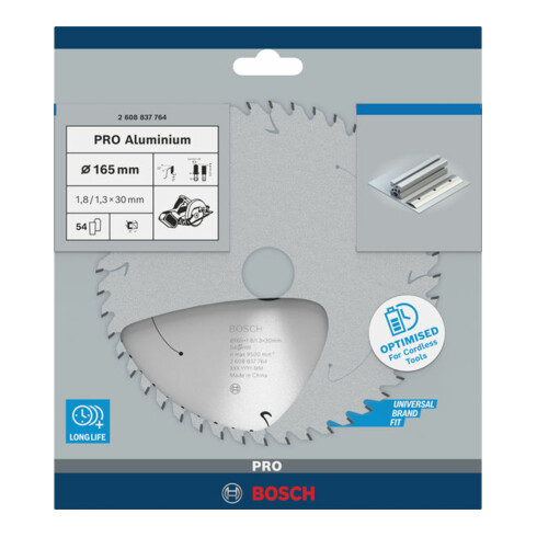 Bosch cirkelzaagblad Standard for Aluminium voor accuzagen 165x1,8/1,3x30, 54 tanden