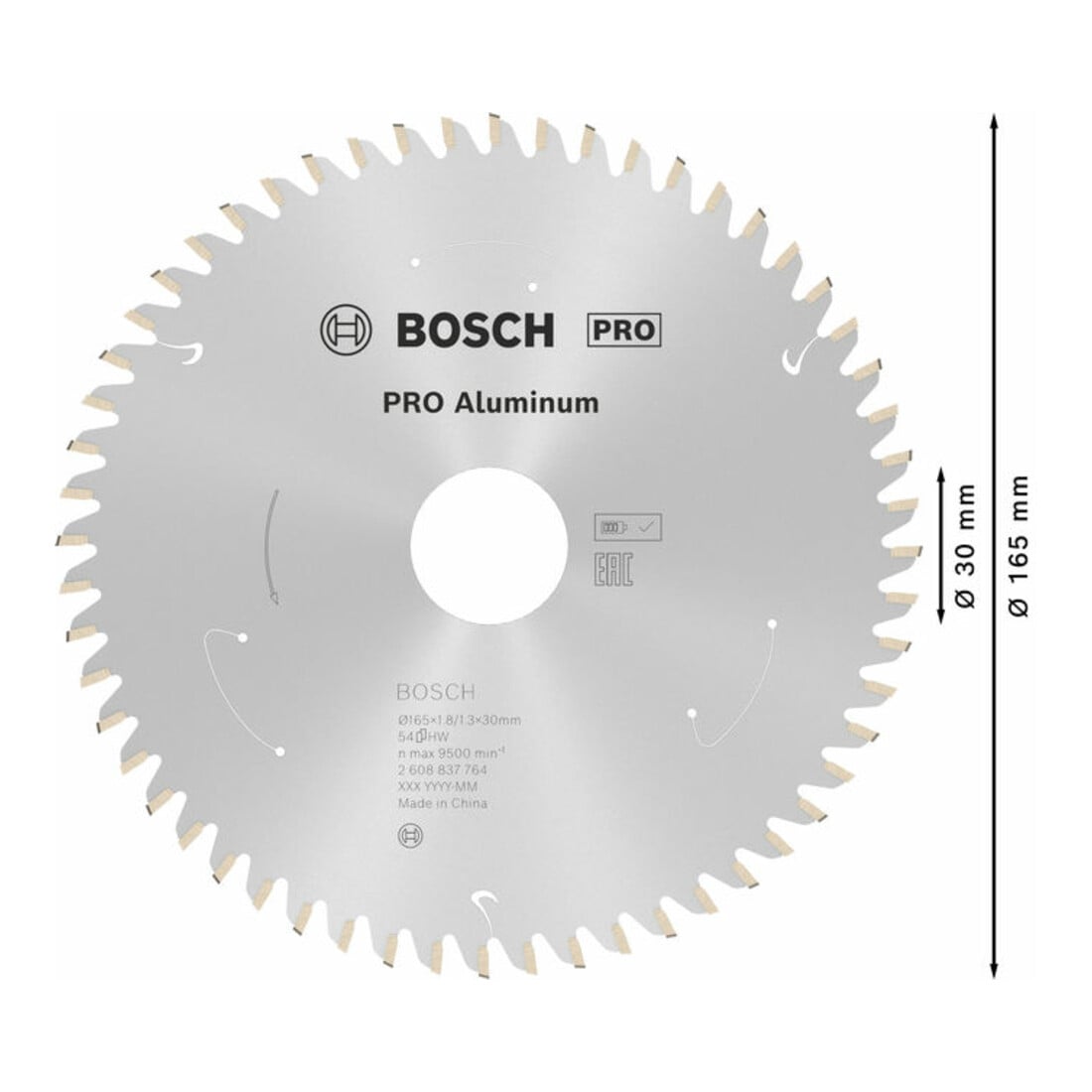 Bosch cirkelzaagblad Standard for Aluminium voor accuzagen 165x1,8/1,3x30, 54 tanden