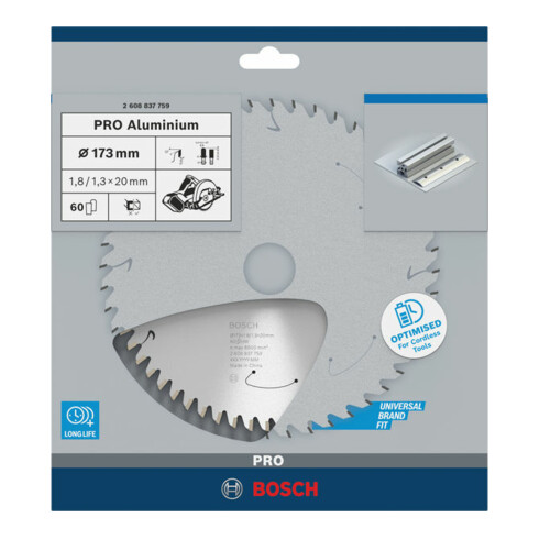 Bosch cirkelzaagblad Standard for Aluminium voor accuzagen 173x1,8/1,3x20, 60 tanden