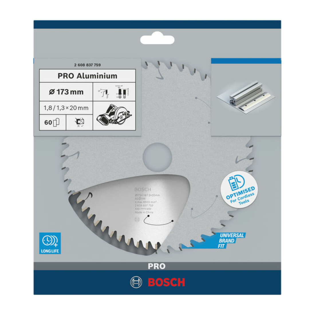 Bosch cirkelzaagblad Standard for Aluminium voor accuzagen 173x1,8/1,3x20, 60 tanden
