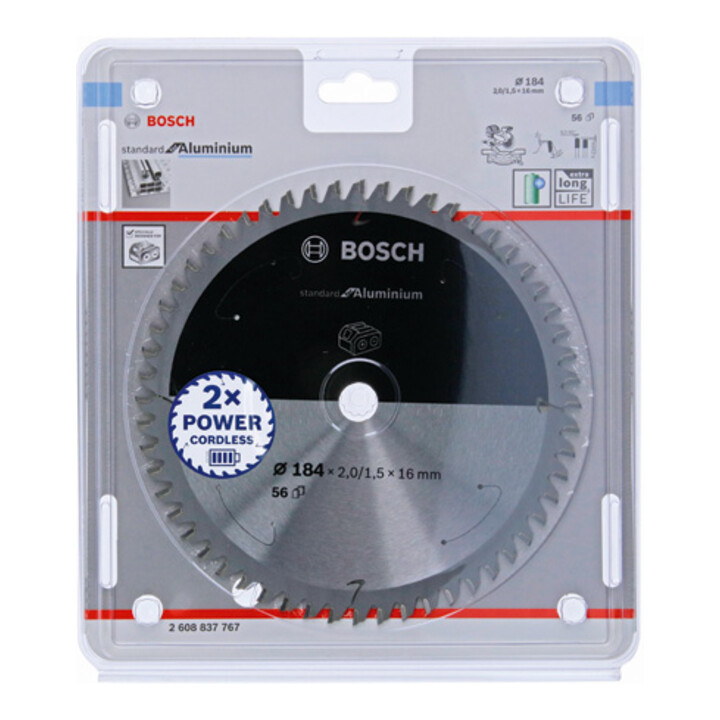 Bosch cirkelzaagblad Standard for Aluminium voor accuzagen 184x2/1,5x16, 56 tanden