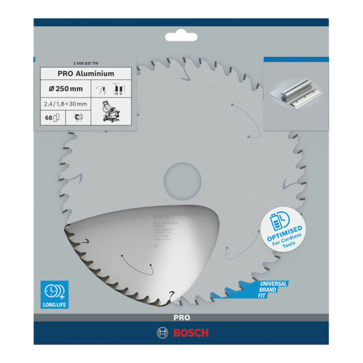Bosch cirkelzaagblad Standard for Aluminium voor accuzagen 250x2,4/1,8x30, 68 tanden