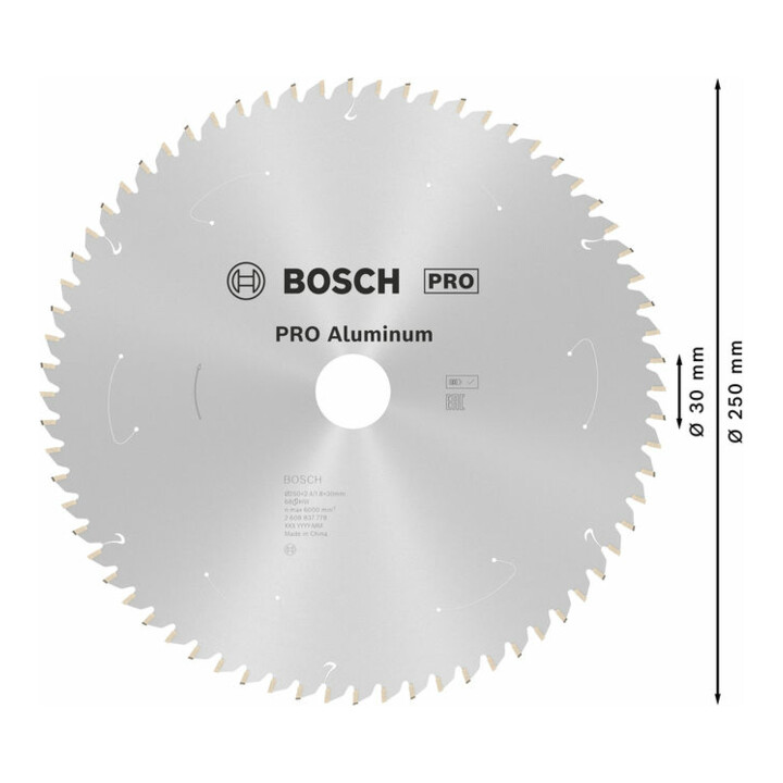 Bosch cirkelzaagblad Standard for Aluminium voor accuzagen 250x2,4/1,8x30, 68 tanden