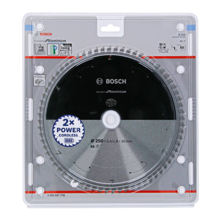 Bosch cirkelzaagblad Standard for Aluminium voor accuzagen 250x2,4/1,8x30, 68 tanden
