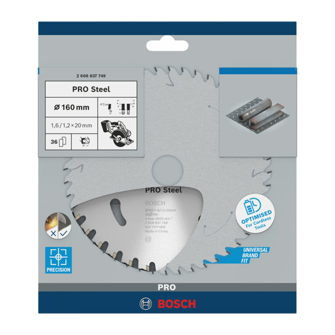 Bosch cirkelzaagblad Standard for Steel voor accuzagen 160 x 1,6/1,2 x 20 36 tanden