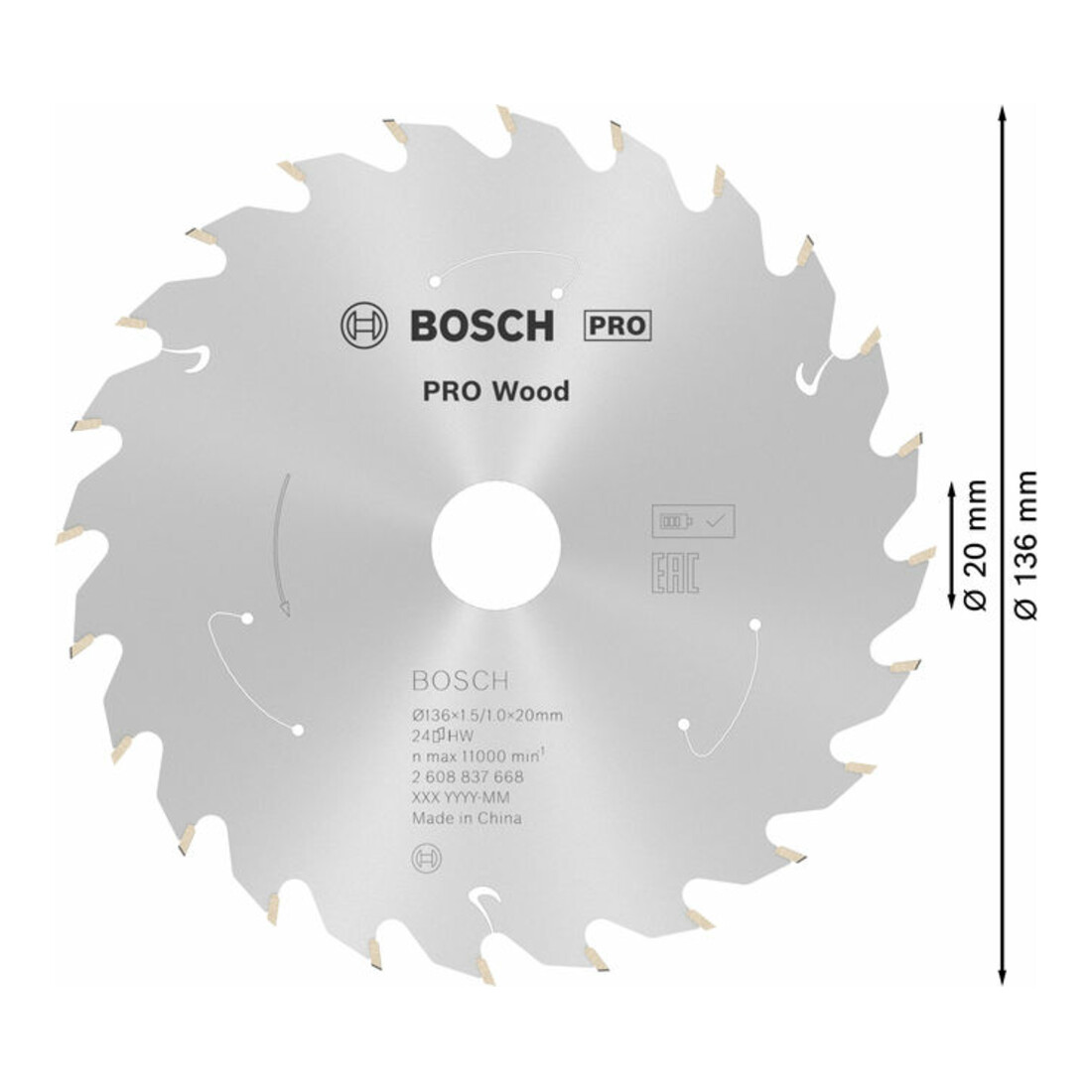 Bosch cirkelzaagblad Standard for Wood voor accuzagen 136x1,5/1x20 24 tanden