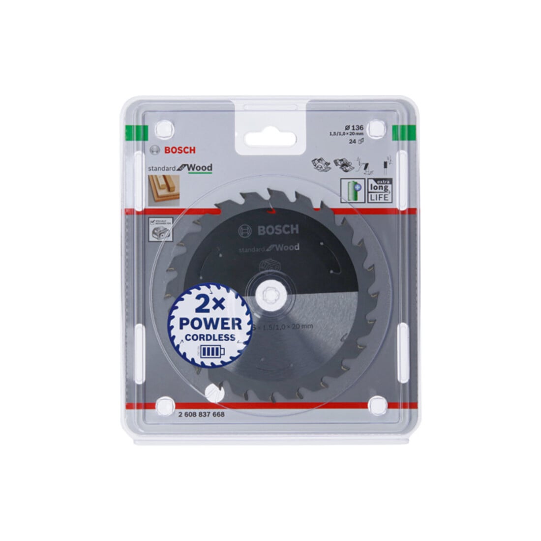 Bosch cirkelzaagblad Standard for Wood voor accuzagen 136x1,5/1x20 24 tanden