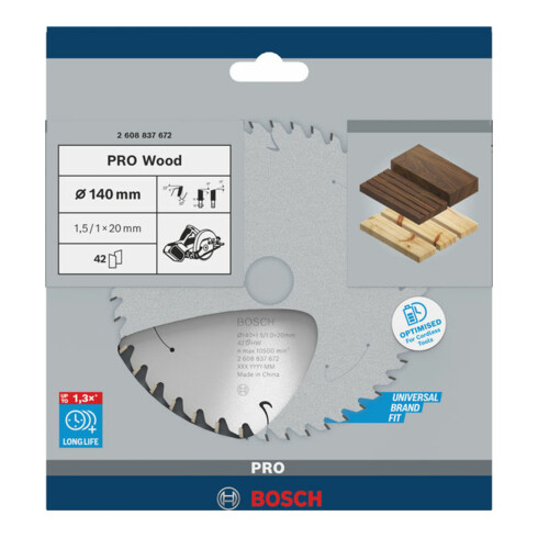 Bosch cirkelzaagblad Standard for Wood voor accuzagen 140x1,5/1x20, 42 tanden