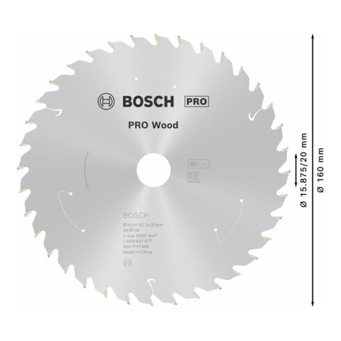 Bosch cirkelzaagblad Standard for Wood voor accuzagen 160x1,5/1x20, 36 tanden