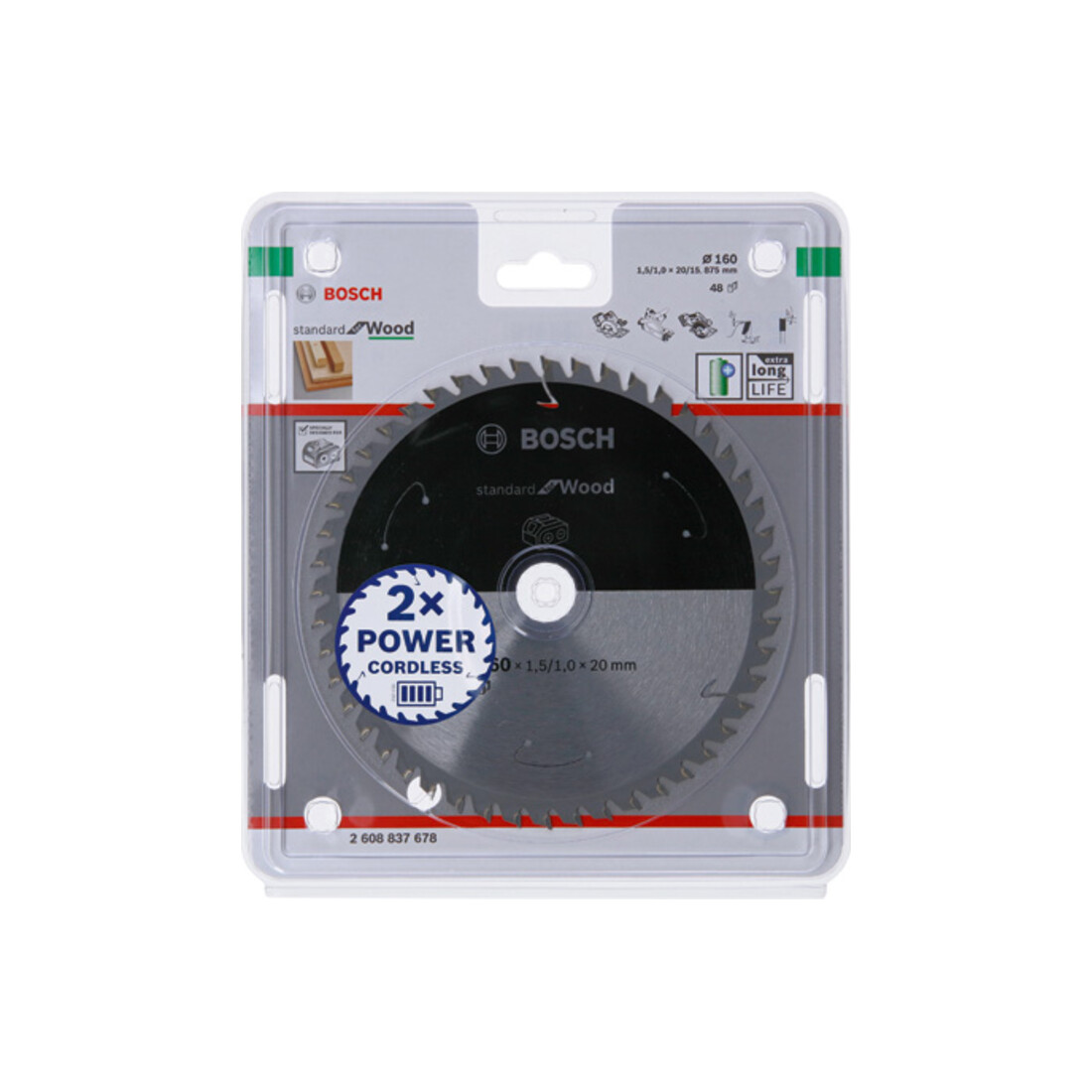 Bosch cirkelzaagblad Standard for Wood voor accuzagen 160x1,5/1x20, 48 tanden
