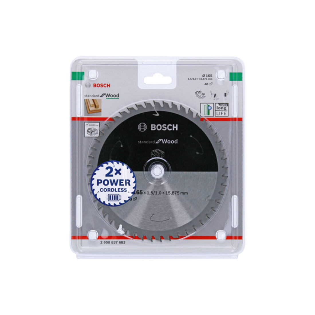 Bosch cirkelzaagblad Standard for Wood voor accuzagen 165x1,5/1x15,875, 48 tanden