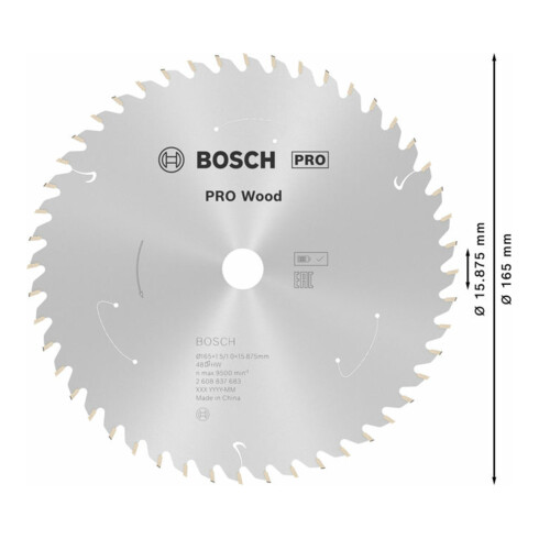 Bosch cirkelzaagblad Standard for Wood voor accuzagen 165x1,5/1x15,875, 48 tanden