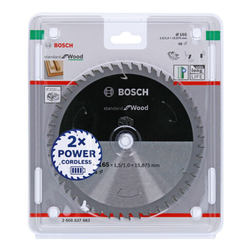 Bosch cirkelzaagblad Standard for Wood voor accuzagen 165x1,5/1x15,875, 48 tanden