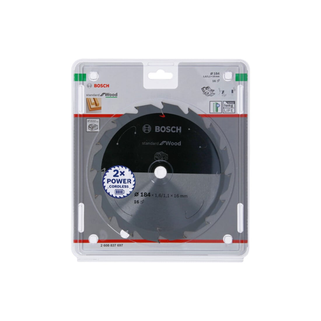 Bosch cirkelzaagblad Standard for Wood voor accuzagen 184x1,6/1,1x16, 16 tanden