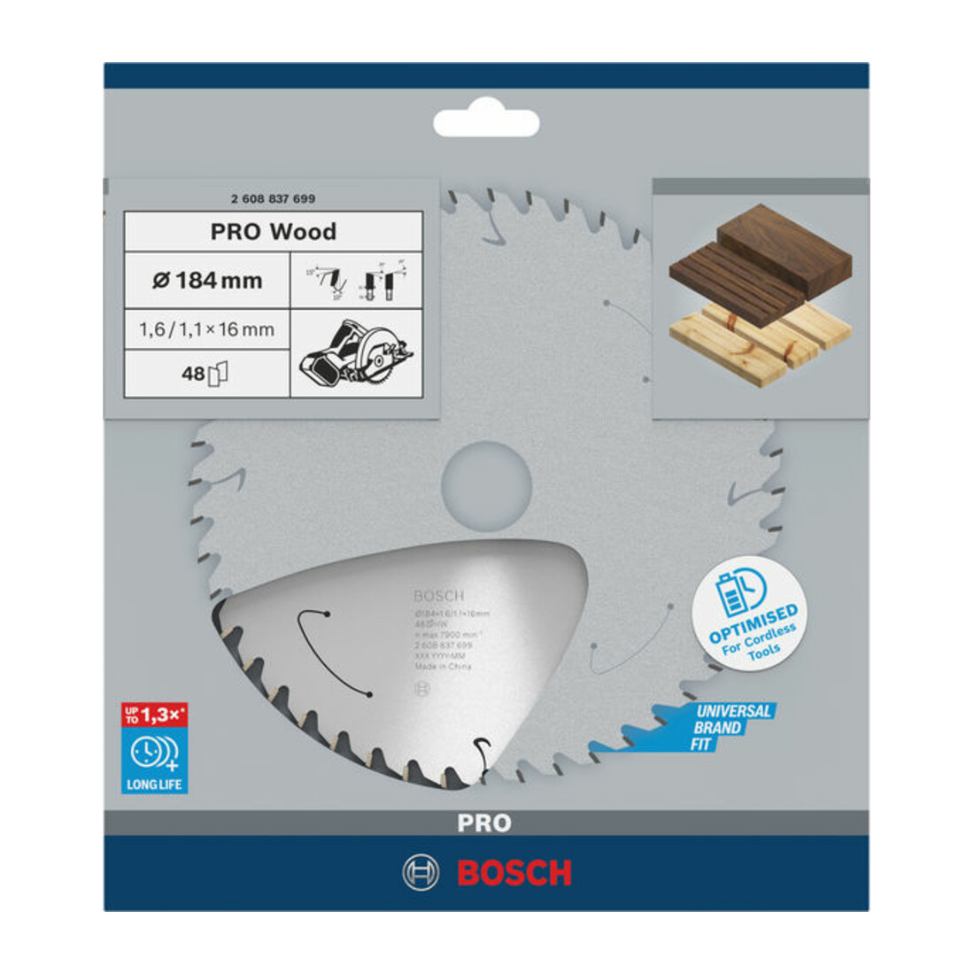 Bosch cirkelzaagblad Standard for Wood voor accuzagen 184x1,6/1,1x16, 48 tanden