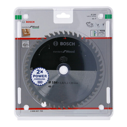 Bosch cirkelzaagblad Standard for Wood voor accuzagen 184x1,6/1,1x20, 48 tanden