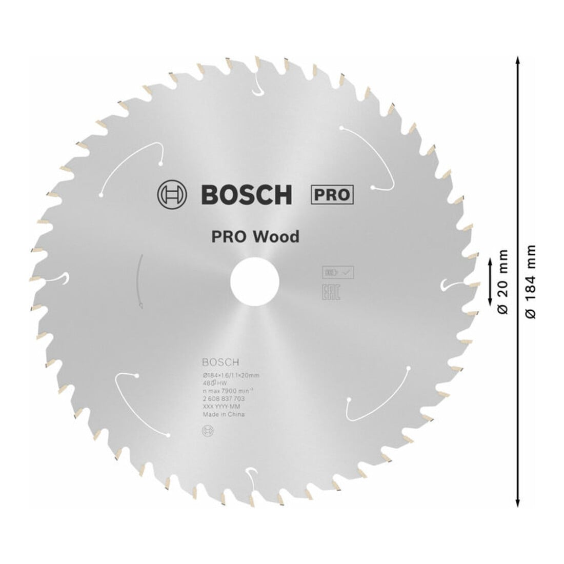 Bosch cirkelzaagblad Standard for Wood voor accuzagen 184x1,6/1,1x20, 48 tanden